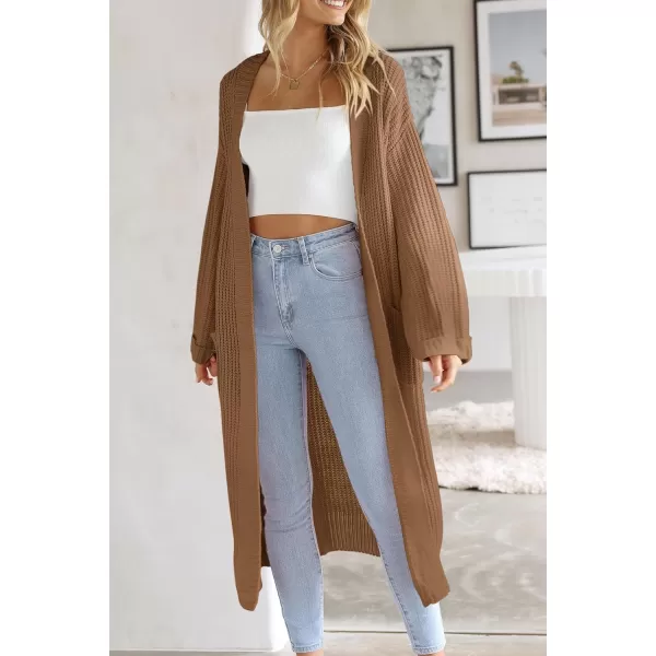 imagePRETTYGARDEN Womens 2023 Fall Long Cardigan Sweaters Open Front Long Sleeve Loose Fit Pockets Knit Sweater Coat OuterwearCamel