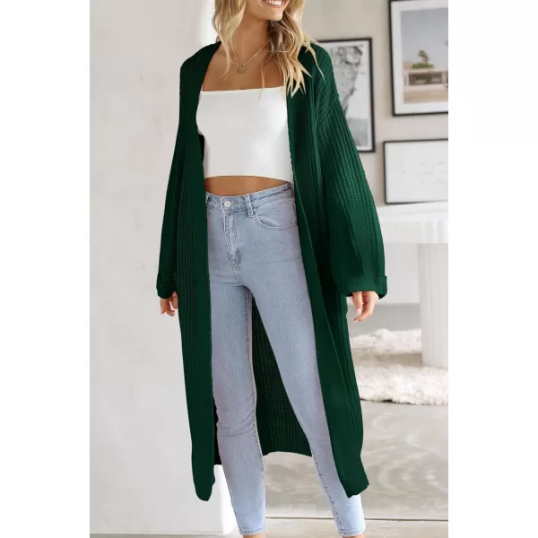 imagePRETTYGARDEN Womens 2023 Fall Long Cardigan Sweaters Open Front Long Sleeve Loose Fit Pockets Knit Sweater Coat OuterwearDark Green