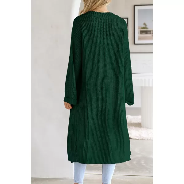imagePRETTYGARDEN Womens 2023 Fall Long Cardigan Sweaters Open Front Long Sleeve Loose Fit Pockets Knit Sweater Coat OuterwearDark Green