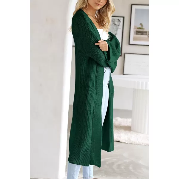 imagePRETTYGARDEN Womens 2023 Fall Long Cardigan Sweaters Open Front Long Sleeve Loose Fit Pockets Knit Sweater Coat OuterwearDark Green