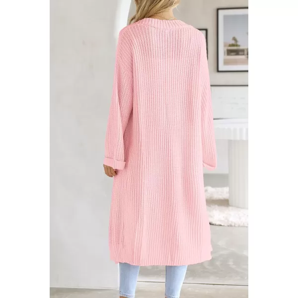 imagePRETTYGARDEN Womens 2023 Fall Long Cardigan Sweaters Open Front Long Sleeve Loose Fit Pockets Knit Sweater Coat OuterwearPink