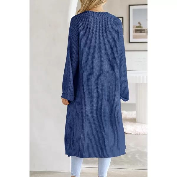 imagePRETTYGARDEN Womens 2023 Fall Long Cardigan Sweaters Open Front Long Sleeve Loose Fit Pockets Knit Sweater Coat OuterwearRoyal Blue