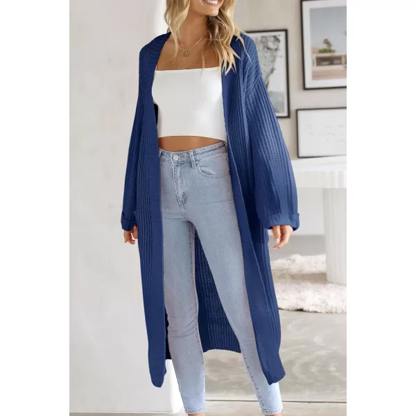 imagePRETTYGARDEN Womens 2023 Fall Long Cardigan Sweaters Open Front Long Sleeve Loose Fit Pockets Knit Sweater Coat OuterwearRoyal Blue