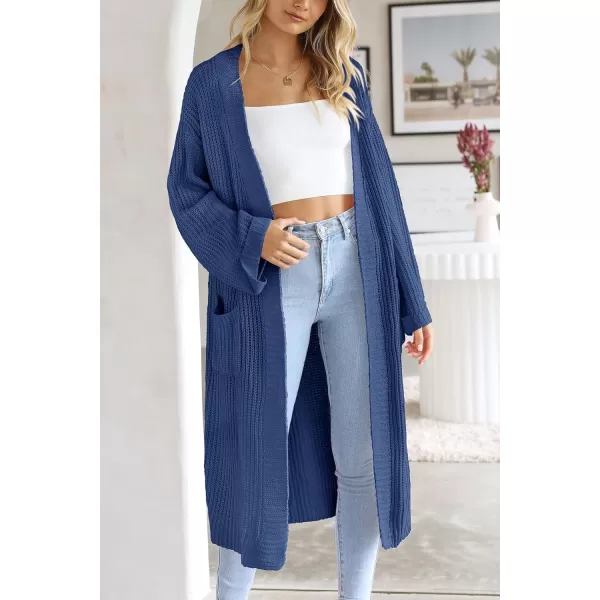 imagePRETTYGARDEN Womens 2023 Fall Long Cardigan Sweaters Open Front Long Sleeve Loose Fit Pockets Knit Sweater Coat OuterwearRoyal Blue