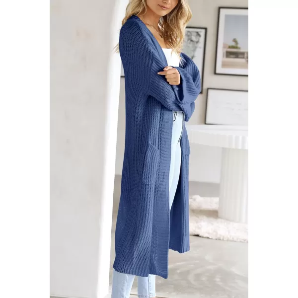 imagePRETTYGARDEN Womens 2023 Fall Long Cardigan Sweaters Open Front Long Sleeve Loose Fit Pockets Knit Sweater Coat OuterwearRoyal Blue