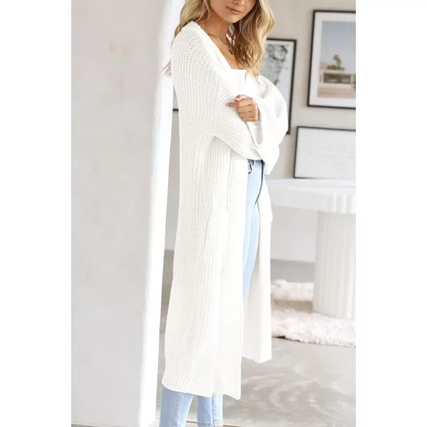 imagePRETTYGARDEN Womens 2023 Fall Long Cardigan Sweaters Open Front Long Sleeve Loose Fit Pockets Knit Sweater Coat OuterwearWhite