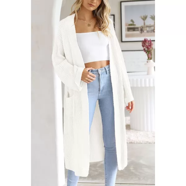 imagePRETTYGARDEN Womens 2023 Fall Long Cardigan Sweaters Open Front Long Sleeve Loose Fit Pockets Knit Sweater Coat OuterwearWhite