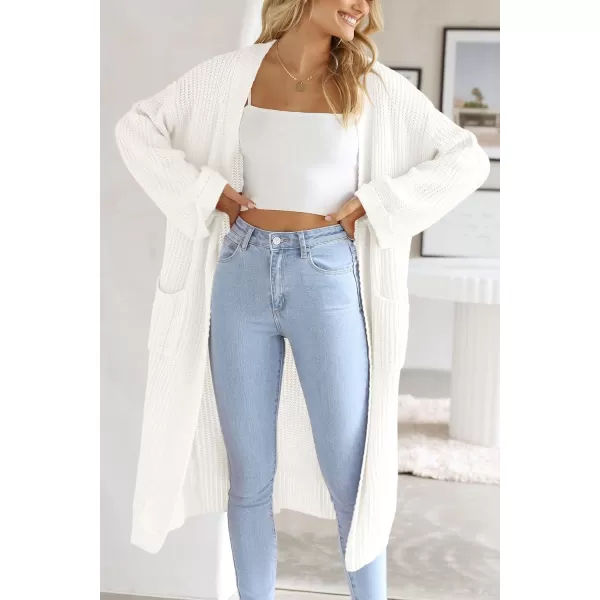 imagePRETTYGARDEN Womens 2023 Fall Long Cardigan Sweaters Open Front Long Sleeve Loose Fit Pockets Knit Sweater Coat OuterwearWhite
