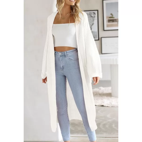 imagePRETTYGARDEN Womens 2023 Fall Long Cardigan Sweaters Open Front Long Sleeve Loose Fit Pockets Knit Sweater Coat OuterwearWhite