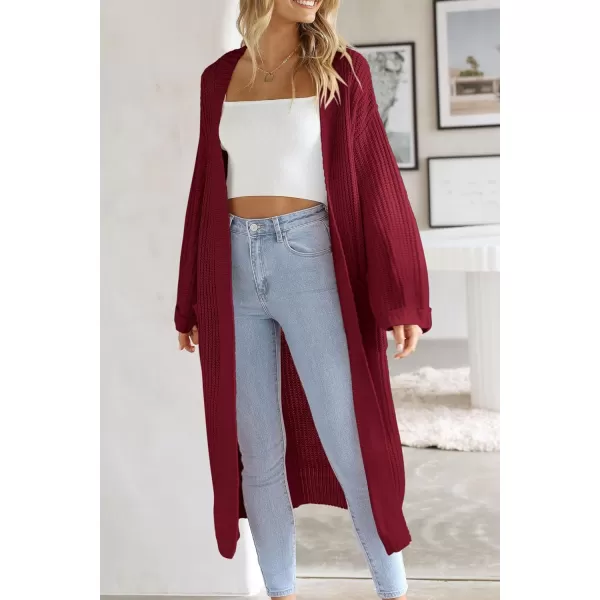 imagePRETTYGARDEN Womens 2023 Fall Long Cardigan Sweaters Open Front Long Sleeve Loose Fit Pockets Knit Sweater Coat OuterwearWine Red