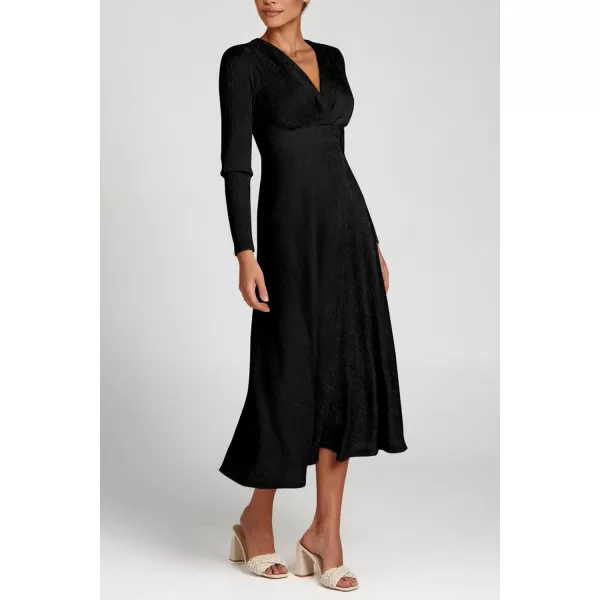 imagePRETTYGARDEN Womens 2023 Fall Midi Dress Casual Long Sleeve V Neck Cocktail Party A Line Flowy DressesBlack