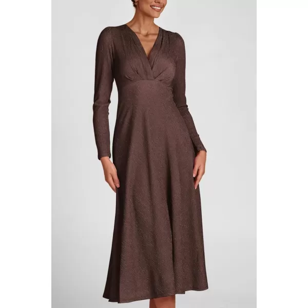imagePRETTYGARDEN Womens 2023 Fall Midi Dress Casual Long Sleeve V Neck Cocktail Party A Line Flowy DressesDark Brown
