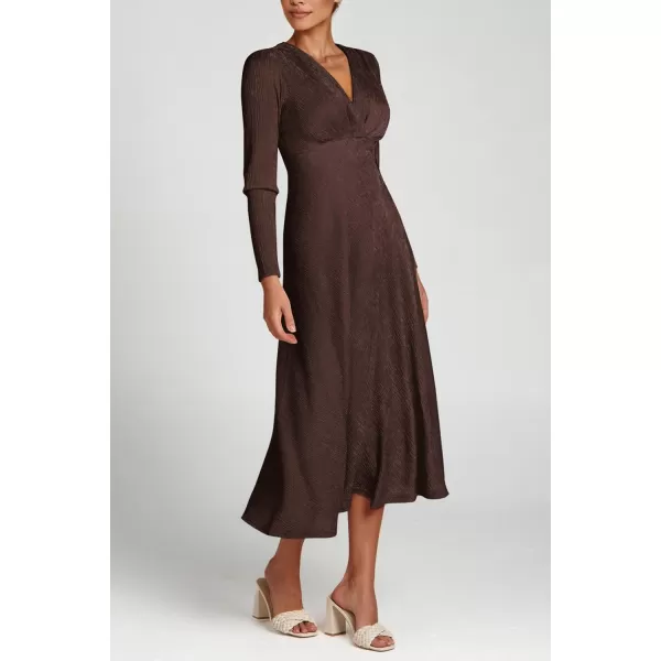 imagePRETTYGARDEN Womens 2023 Fall Midi Dress Casual Long Sleeve V Neck Cocktail Party A Line Flowy DressesDark Brown