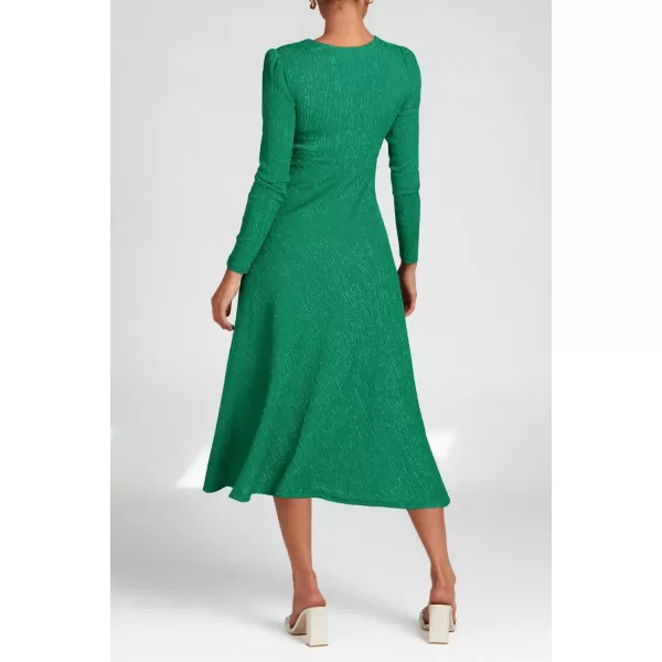 imagePRETTYGARDEN Womens 2023 Fall Midi Dress Casual Long Sleeve V Neck Cocktail Party A Line Flowy DressesGreen