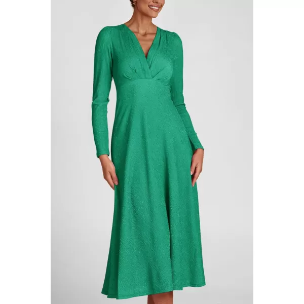 imagePRETTYGARDEN Womens 2023 Fall Midi Dress Casual Long Sleeve V Neck Cocktail Party A Line Flowy DressesGreen