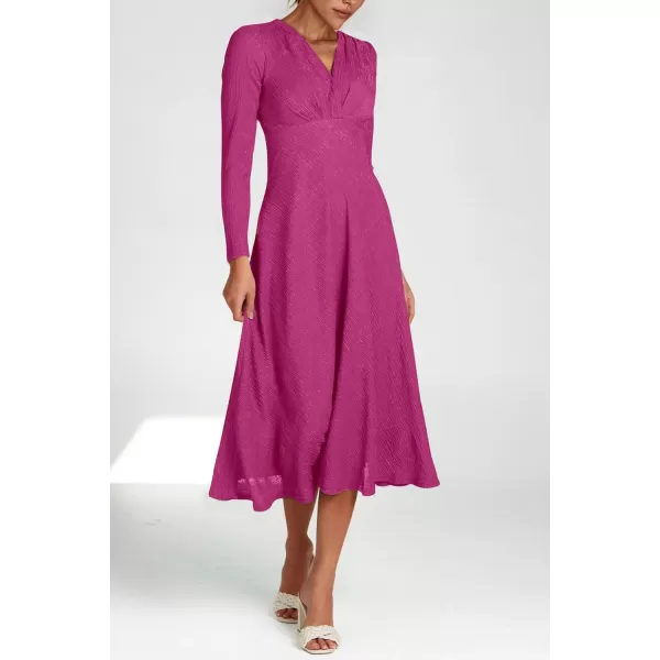 imagePRETTYGARDEN Womens 2023 Fall Midi Dress Casual Long Sleeve V Neck Cocktail Party A Line Flowy DressesRose Red