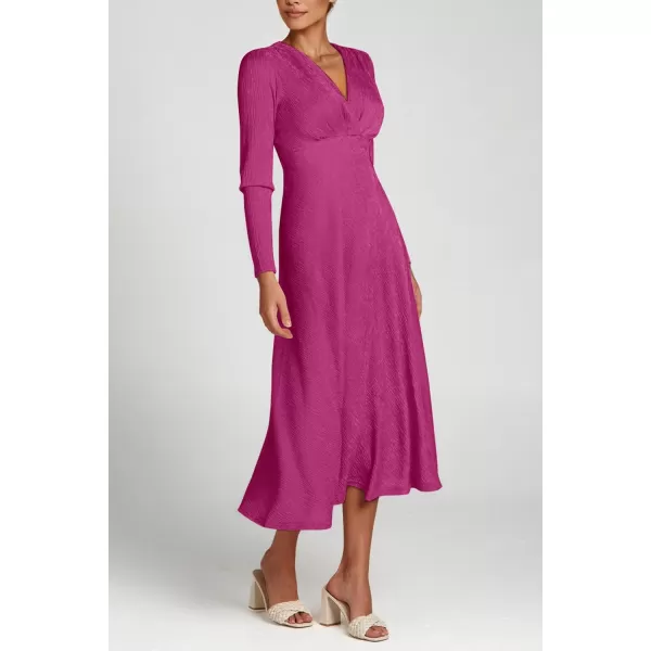 imagePRETTYGARDEN Womens 2023 Fall Midi Dress Casual Long Sleeve V Neck Cocktail Party A Line Flowy DressesRose Red