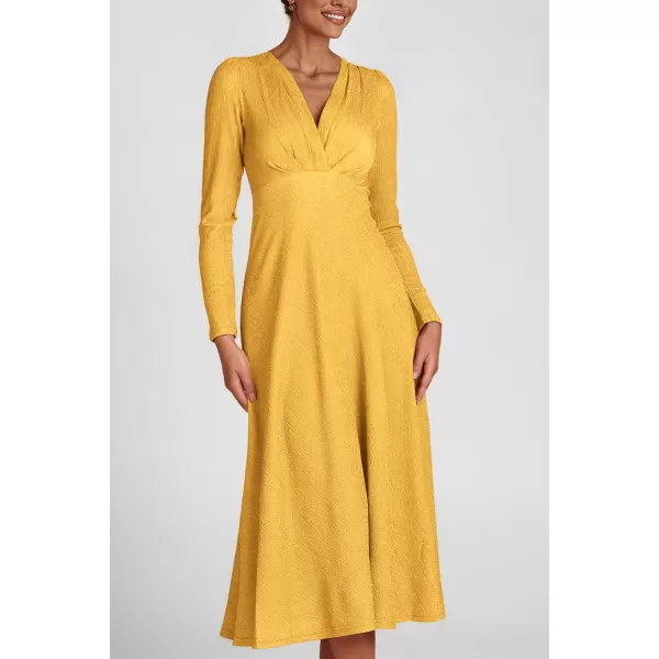 imagePRETTYGARDEN Womens 2023 Fall Midi Dress Casual Long Sleeve V Neck Cocktail Party A Line Flowy DressesYellow