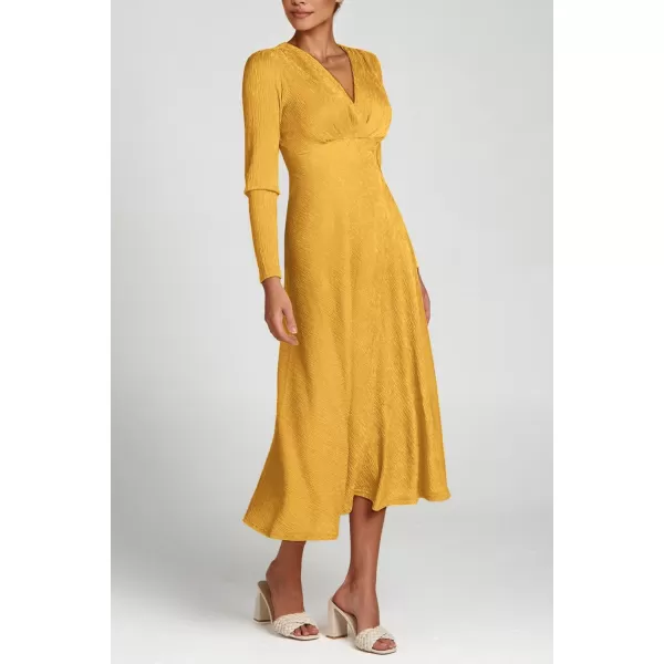imagePRETTYGARDEN Womens 2023 Fall Midi Dress Casual Long Sleeve V Neck Cocktail Party A Line Flowy DressesYellow