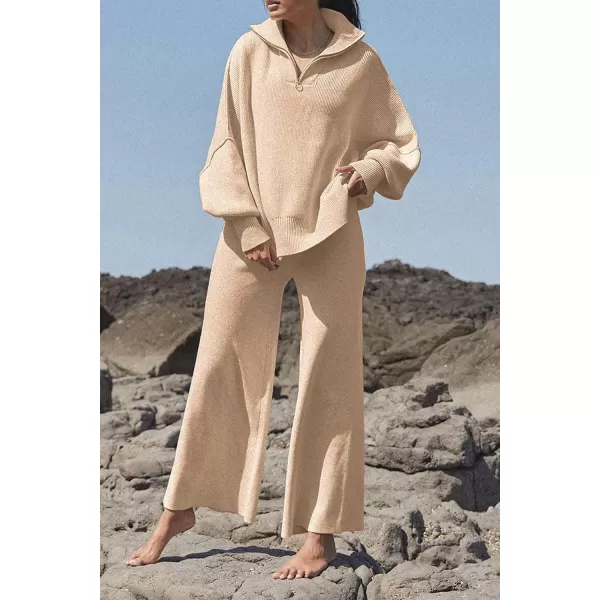 imagePRETTYGARDEN Womens 2023 Fall Pullover Oversized Sweaters Casual Long Sleeve Zip Up Collared Winter Tops BlouseApricot