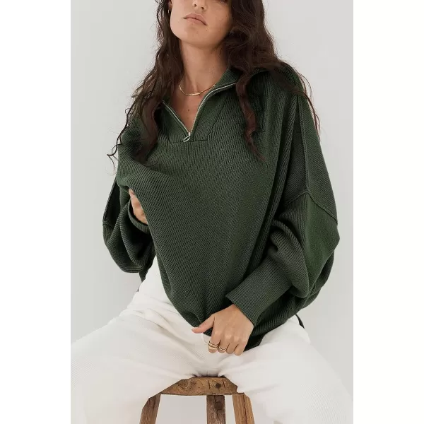 imagePRETTYGARDEN Womens 2023 Fall Pullover Oversized Sweaters Casual Long Sleeve Zip Up Collared Winter Tops BlouseArmy Green