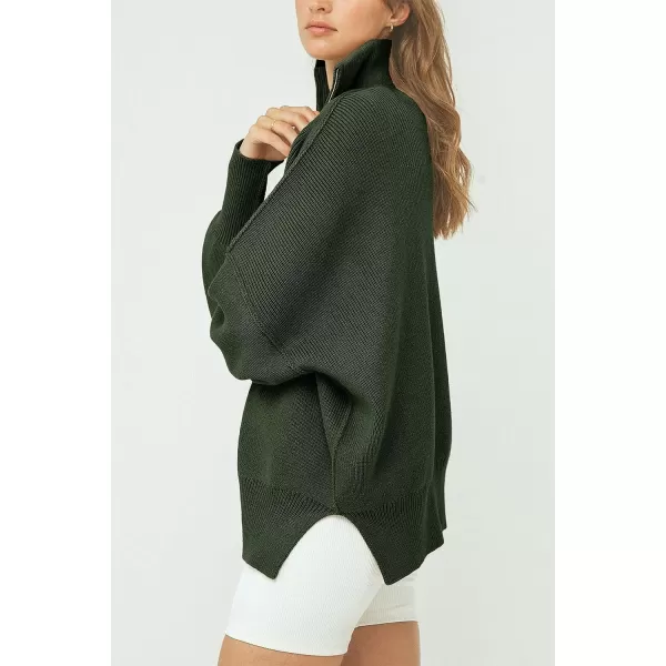 imagePRETTYGARDEN Womens 2023 Fall Pullover Oversized Sweaters Casual Long Sleeve Zip Up Collared Winter Tops BlouseArmy Green