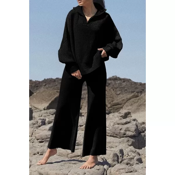 imagePRETTYGARDEN Womens 2023 Fall Pullover Oversized Sweaters Casual Long Sleeve Zip Up Collared Winter Tops BlouseBlack