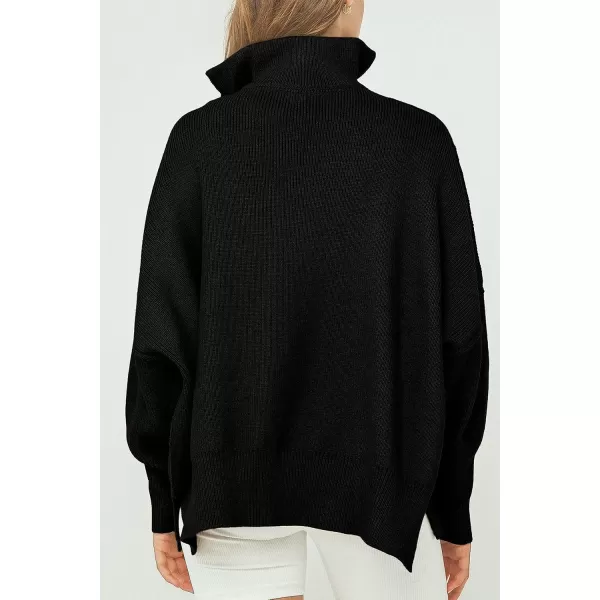 imagePRETTYGARDEN Womens 2023 Fall Pullover Oversized Sweaters Casual Long Sleeve Zip Up Collared Winter Tops BlouseBlack