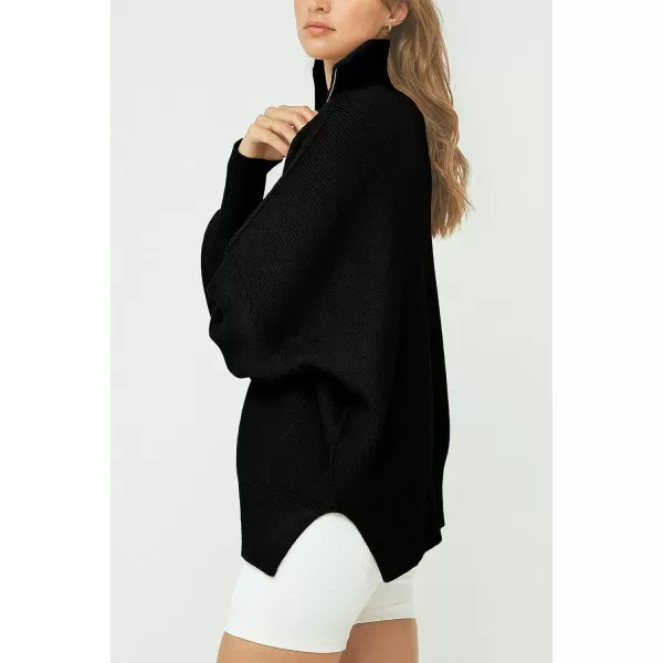 imagePRETTYGARDEN Womens 2023 Fall Pullover Oversized Sweaters Casual Long Sleeve Zip Up Collared Winter Tops BlouseBlack