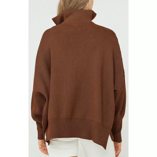 imagePRETTYGARDEN Womens 2023 Fall Pullover Oversized Sweaters Casual Long Sleeve Zip Up Collared Winter Tops BlouseBrown