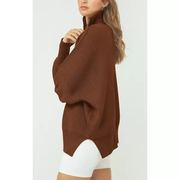 imagePRETTYGARDEN Womens 2023 Fall Pullover Oversized Sweaters Casual Long Sleeve Zip Up Collared Winter Tops BlouseBrown