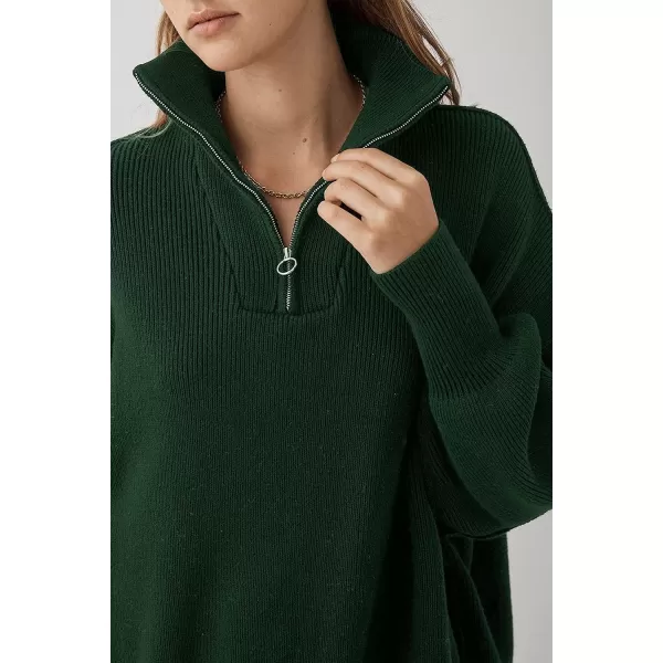 imagePRETTYGARDEN Womens 2023 Fall Pullover Oversized Sweaters Casual Long Sleeve Zip Up Collared Winter Tops BlouseDark Green