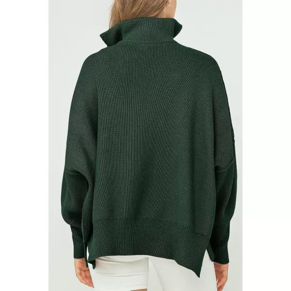 imagePRETTYGARDEN Womens 2023 Fall Pullover Oversized Sweaters Casual Long Sleeve Zip Up Collared Winter Tops BlouseDark Green