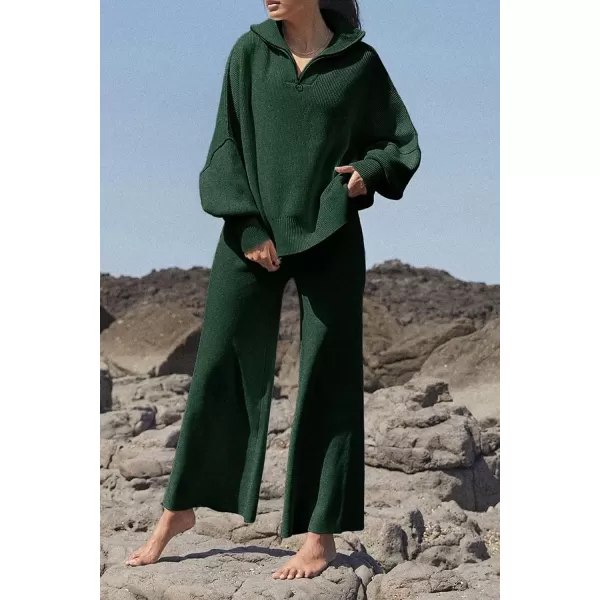 imagePRETTYGARDEN Womens 2023 Fall Pullover Oversized Sweaters Casual Long Sleeve Zip Up Collared Winter Tops BlouseDark Green