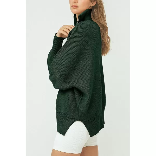imagePRETTYGARDEN Womens 2023 Fall Pullover Oversized Sweaters Casual Long Sleeve Zip Up Collared Winter Tops BlouseDark Green