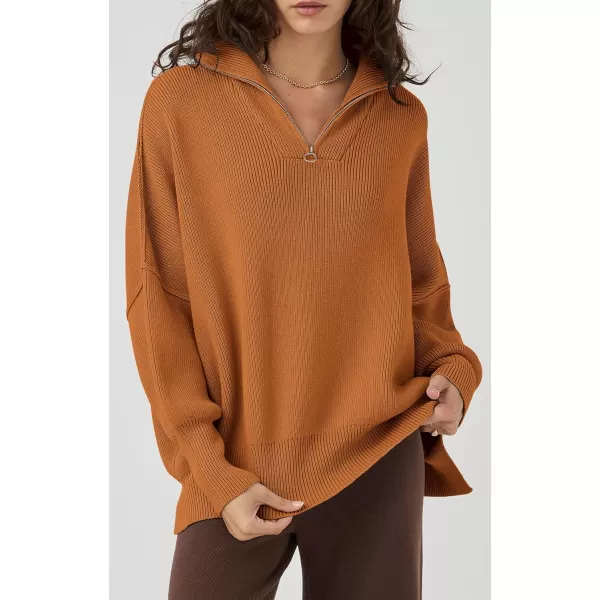 imagePRETTYGARDEN Womens 2023 Fall Pullover Oversized Sweaters Casual Long Sleeve Zip Up Collared Winter Tops BlouseDark Khaki