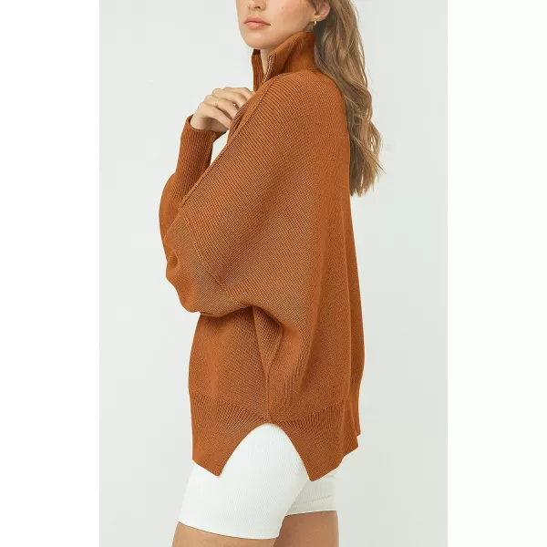 imagePRETTYGARDEN Womens 2023 Fall Pullover Oversized Sweaters Casual Long Sleeve Zip Up Collared Winter Tops BlouseDark Khaki
