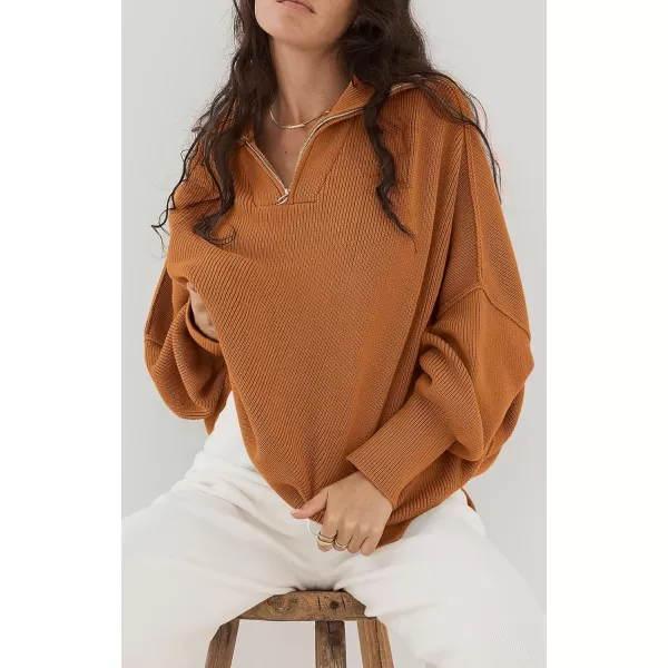imagePRETTYGARDEN Womens 2023 Fall Pullover Oversized Sweaters Casual Long Sleeve Zip Up Collared Winter Tops BlouseDark Khaki