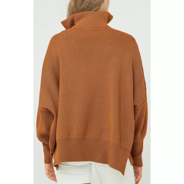 imagePRETTYGARDEN Womens 2023 Fall Pullover Oversized Sweaters Casual Long Sleeve Zip Up Collared Winter Tops BlouseDark Khaki
