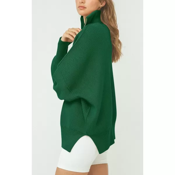 imagePRETTYGARDEN Womens 2023 Fall Pullover Oversized Sweaters Casual Long Sleeve Zip Up Collared Winter Tops BlouseGreen