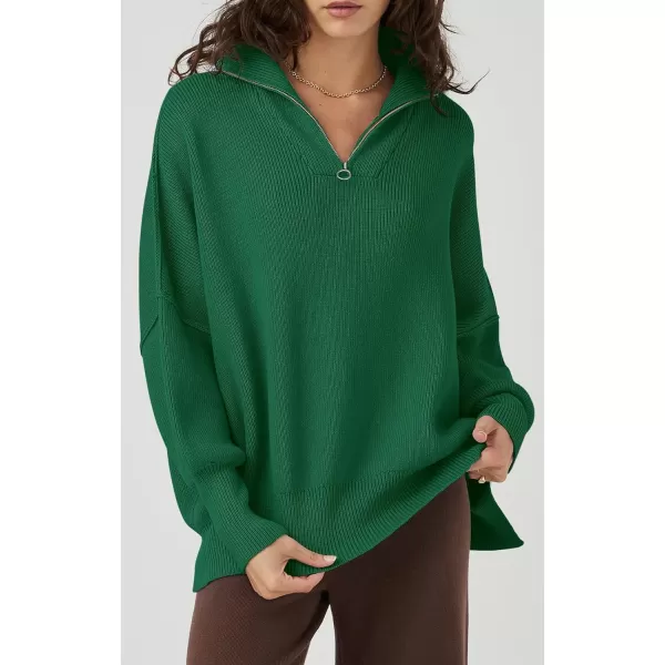 imagePRETTYGARDEN Womens 2023 Fall Pullover Oversized Sweaters Casual Long Sleeve Zip Up Collared Winter Tops BlouseGreen