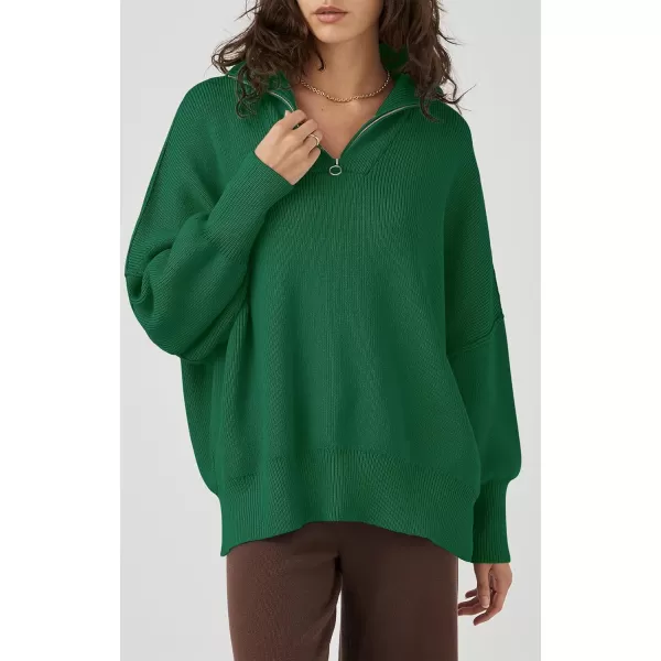 imagePRETTYGARDEN Womens 2023 Fall Pullover Oversized Sweaters Casual Long Sleeve Zip Up Collared Winter Tops BlouseGreen