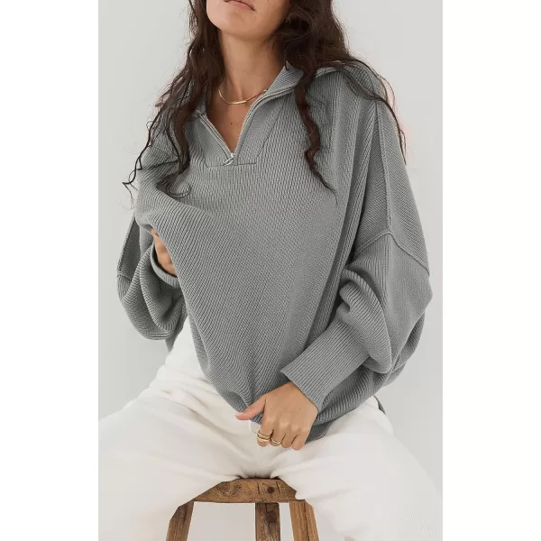 imagePRETTYGARDEN Womens 2023 Fall Pullover Oversized Sweaters Casual Long Sleeve Zip Up Collared Winter Tops BlouseGrey