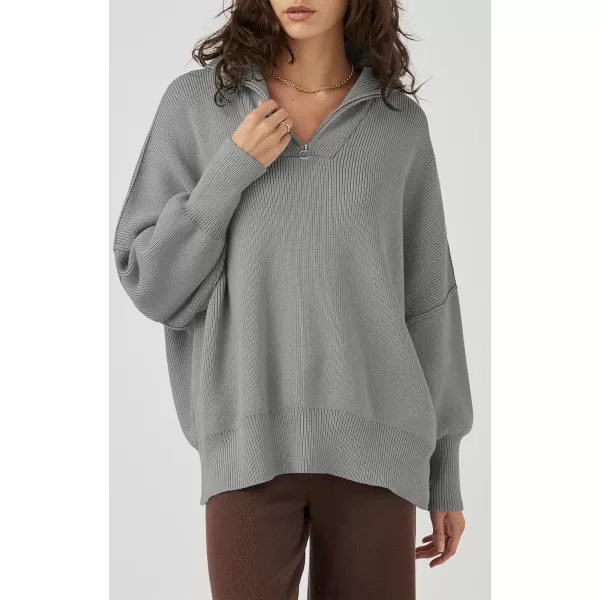 imagePRETTYGARDEN Womens 2023 Fall Pullover Oversized Sweaters Casual Long Sleeve Zip Up Collared Winter Tops BlouseGrey