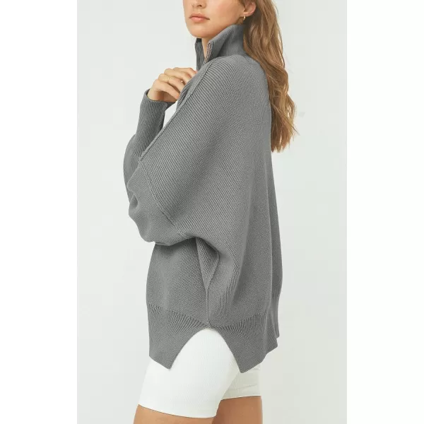 imagePRETTYGARDEN Womens 2023 Fall Pullover Oversized Sweaters Casual Long Sleeve Zip Up Collared Winter Tops BlouseGrey