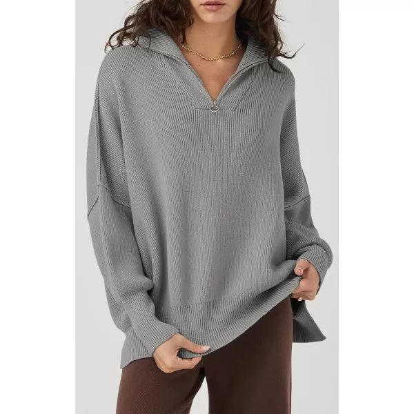 imagePRETTYGARDEN Womens 2023 Fall Pullover Oversized Sweaters Casual Long Sleeve Zip Up Collared Winter Tops BlouseGrey