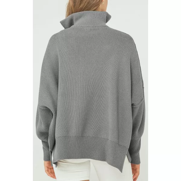 imagePRETTYGARDEN Womens 2023 Fall Pullover Oversized Sweaters Casual Long Sleeve Zip Up Collared Winter Tops BlouseGrey