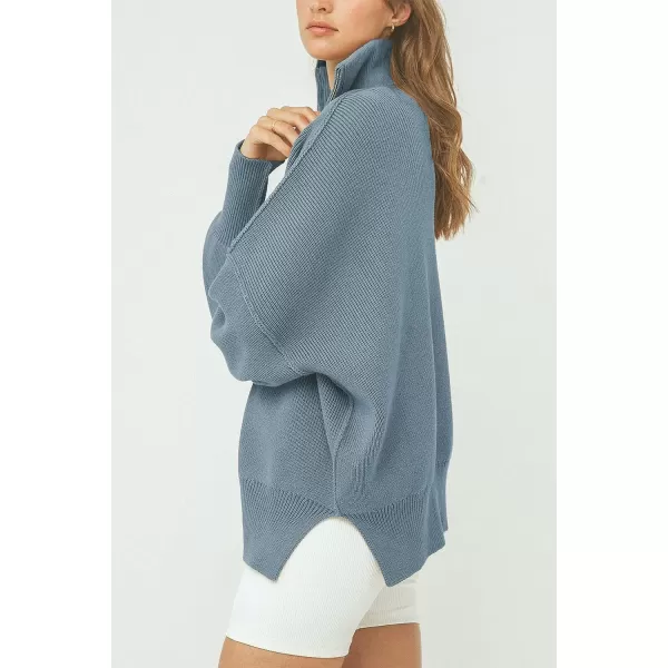 imagePRETTYGARDEN Womens 2023 Fall Pullover Oversized Sweaters Casual Long Sleeve Zip Up Collared Winter Tops BlouseGrey Blue