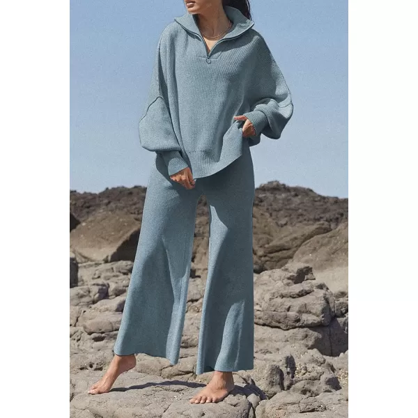 imagePRETTYGARDEN Womens 2023 Fall Pullover Oversized Sweaters Casual Long Sleeve Zip Up Collared Winter Tops BlouseGrey Blue