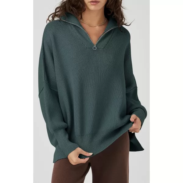 imagePRETTYGARDEN Womens 2023 Fall Pullover Oversized Sweaters Casual Long Sleeve Zip Up Collared Winter Tops BlouseGrey Green